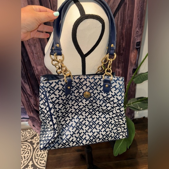 Tommy Hilfiger Navy and White Patterned Tote Bag - Picture 1 of 9